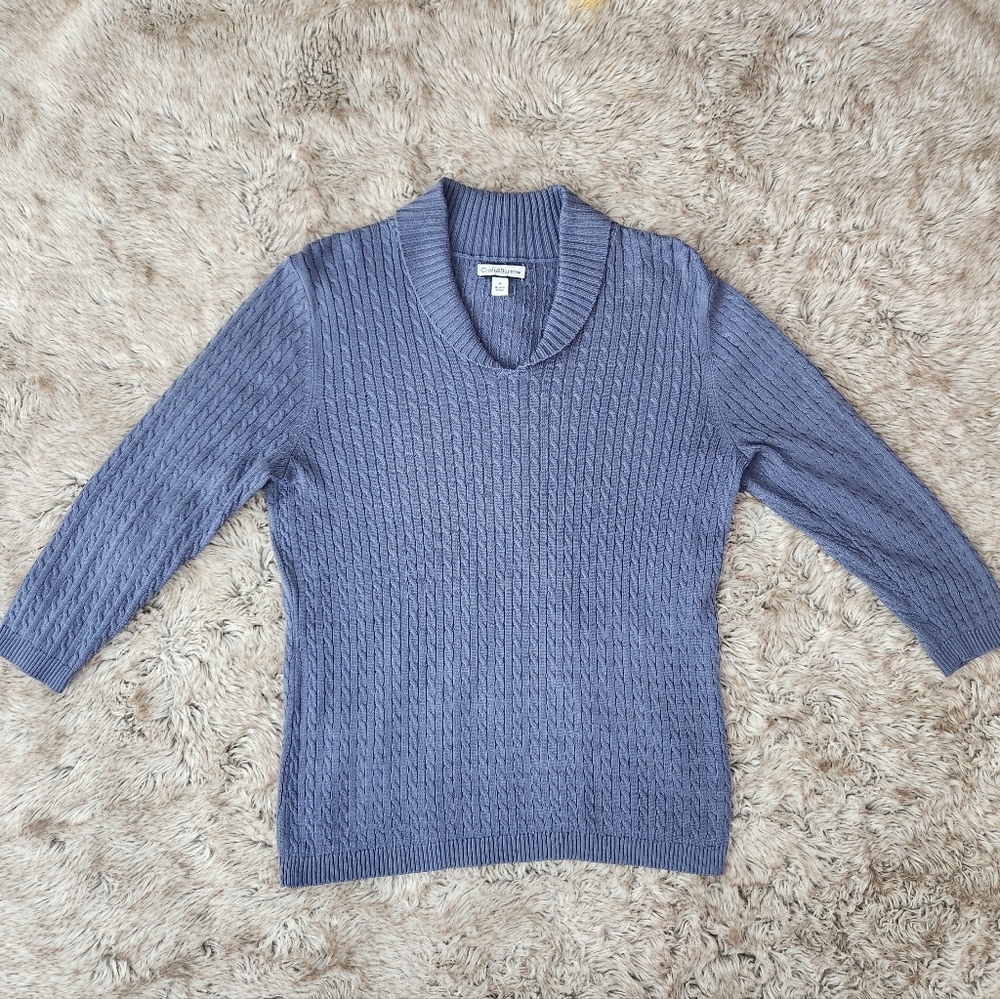 Croft & Barrow Lightweight Cable Knit‎ V-Neck Blue Sweater Women's Size Medium